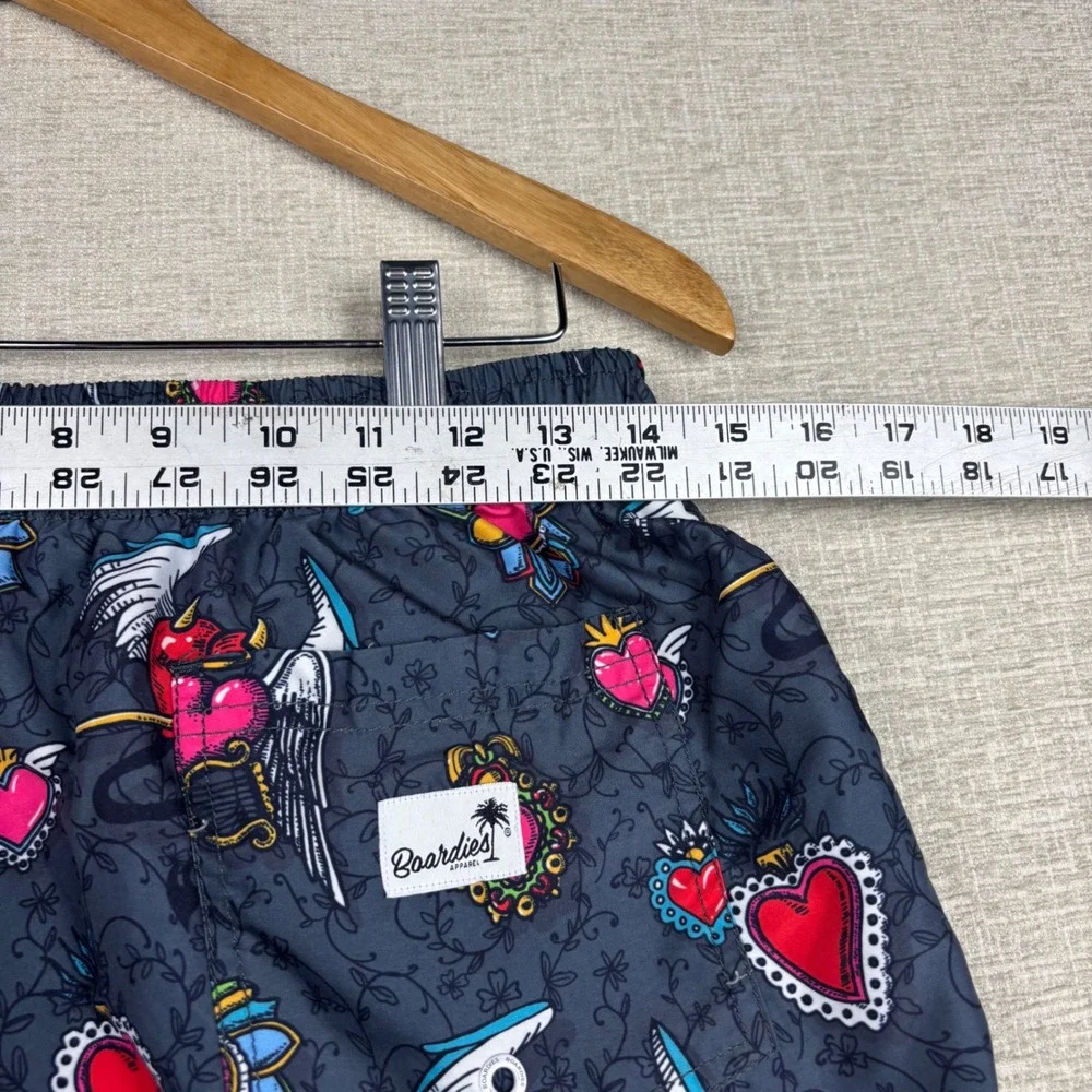 Boardies Mens Goth Tattoo Heart Print Swim Trunks Grey Pink Blue Small